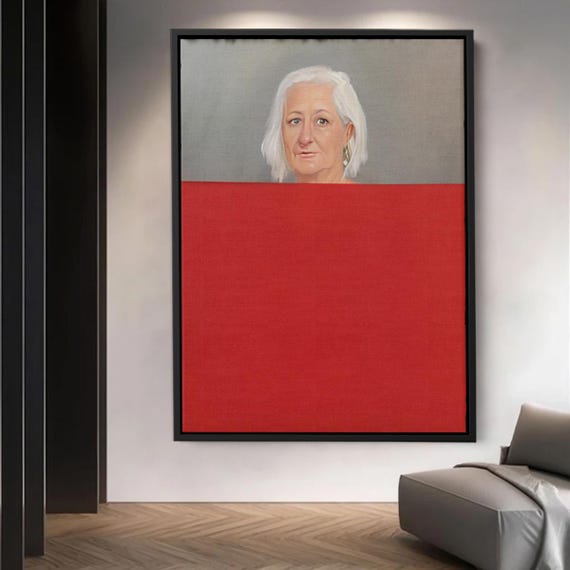 Minimal Woman Portrait Print Red Block Modern Art Canvas Abstract Contemporary Wall Decor