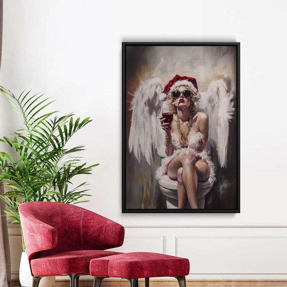 Rebel Angel with Santa Hat Wine and Cigarette Alternative Poster