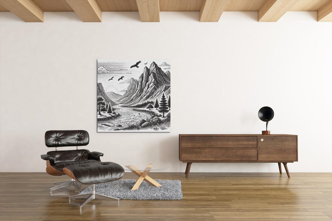 Mountain Wall Art Vintage Nature Print Black White Landscape Illustration Download - Image 4