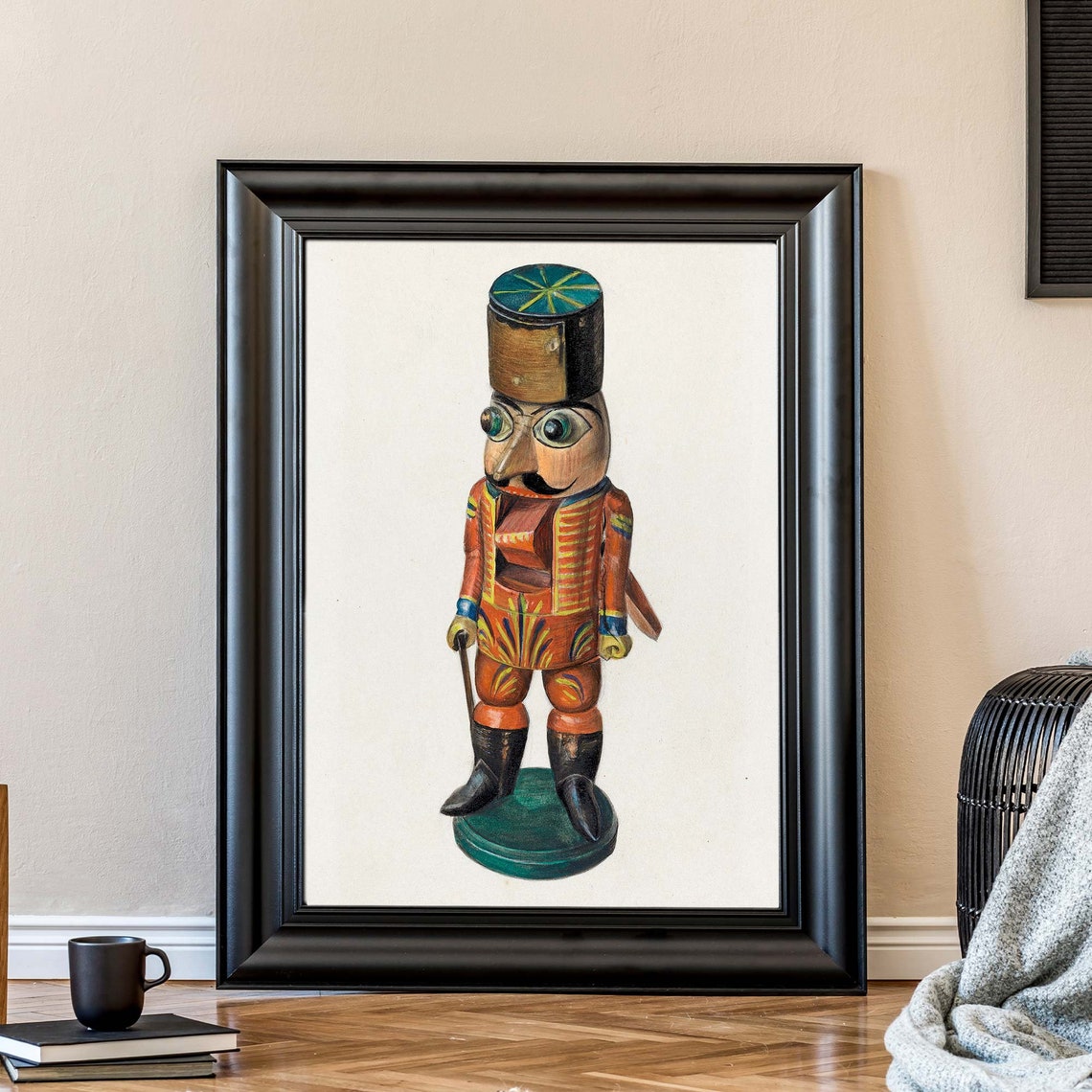 Vintage Folk Art Nutcracker Soldier Toy Red Uniform Painting Poster - Image 4
