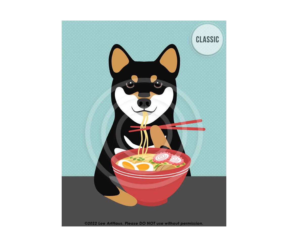 655dp Ramen Art Prints Black And Tan Shiba Inu Eating Ramen Noodles Wall Art Shiba Inu Drawing Foodie Wall Art Ramen Noodle Print
