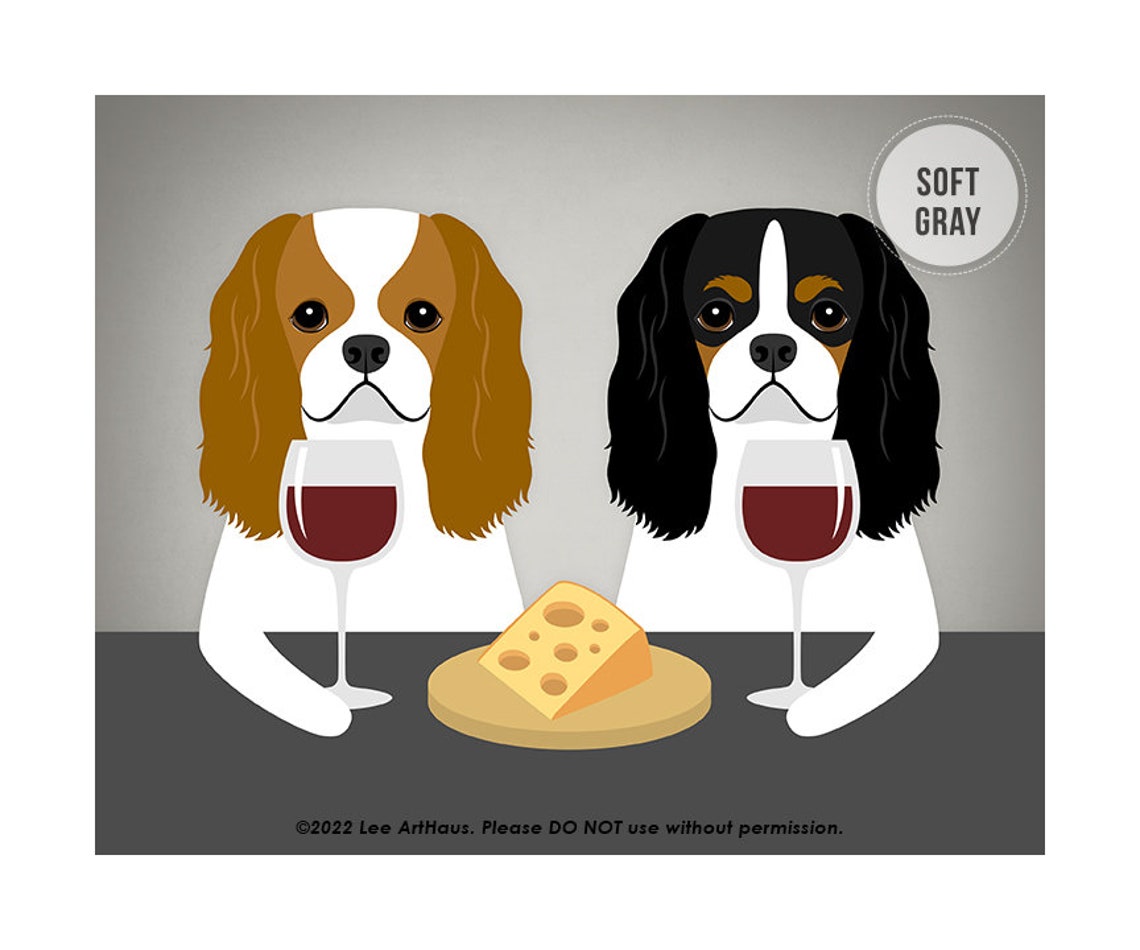 Two Cavalier King Charles Spaniels Sharing Wine and Cheese Poster - Image 3
