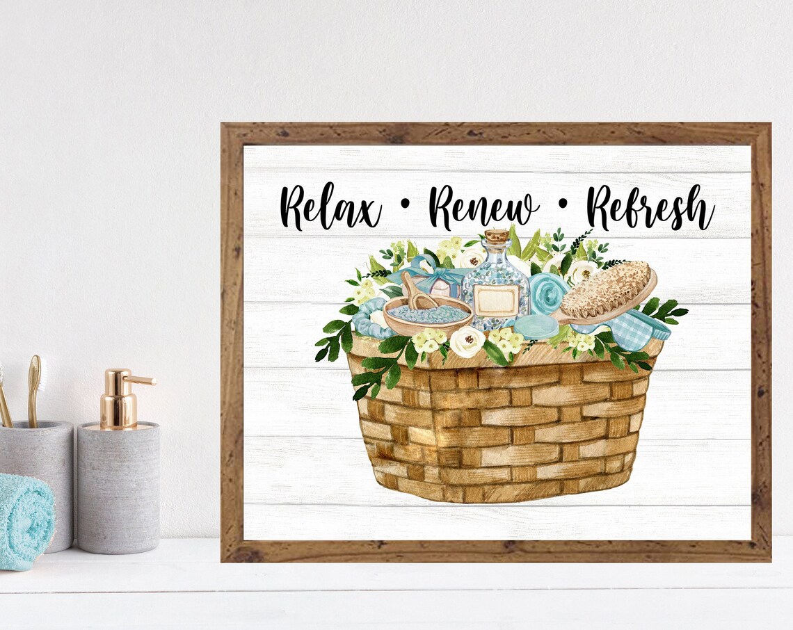 Relax Renew Refresh Spa Basket Bathroom Decor