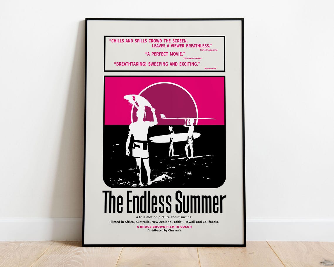 The Endless Summer Minimalist Surf Poster Pink Sun Silhouette Movie