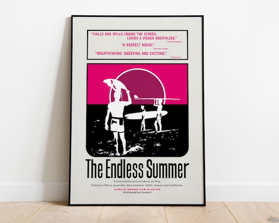 The Endless Summer Minimalist Surf Poster Pink Sun Silhouette Movie