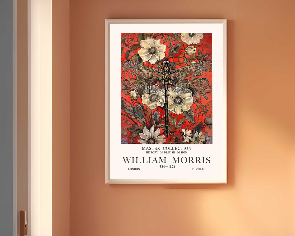 William Morris Dragonfly Floral Master Collection Vintage Art Poster
