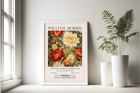 William Morris Red White Blooming Flowers Print Exhibition Poster Vintage Art Textiles Floral