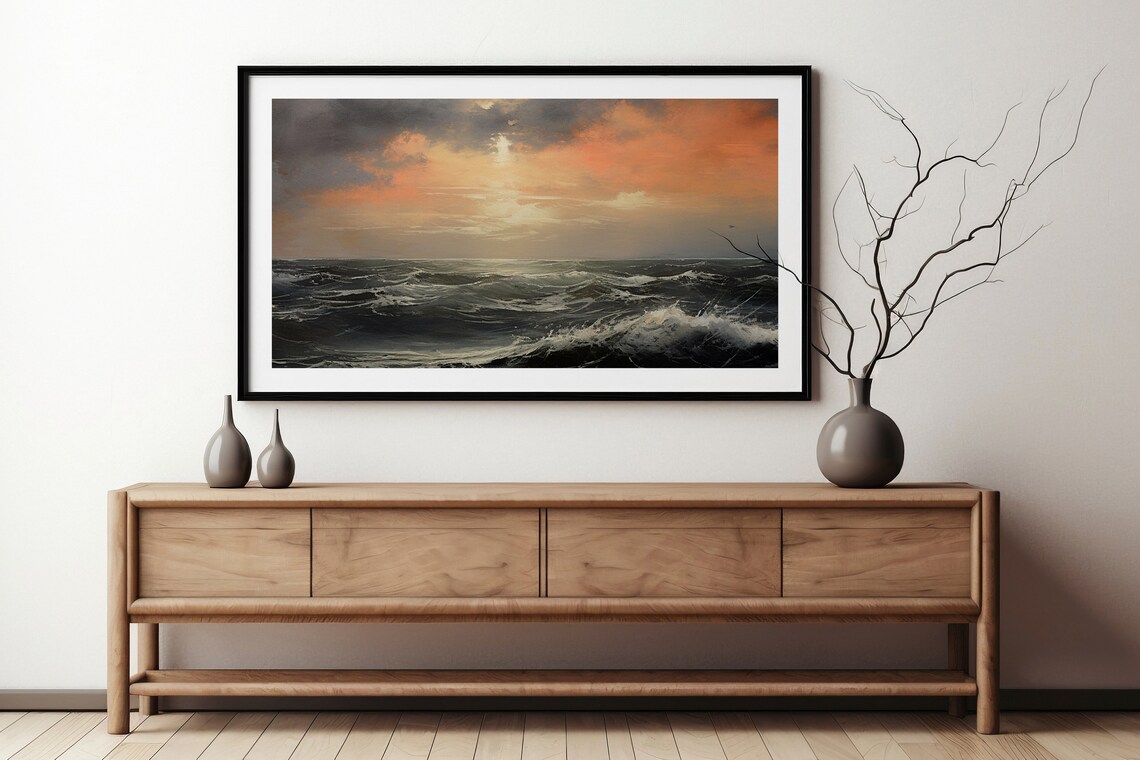 Moody Coastal Sunset Seascape Print Abstract Horizon Wall Art
