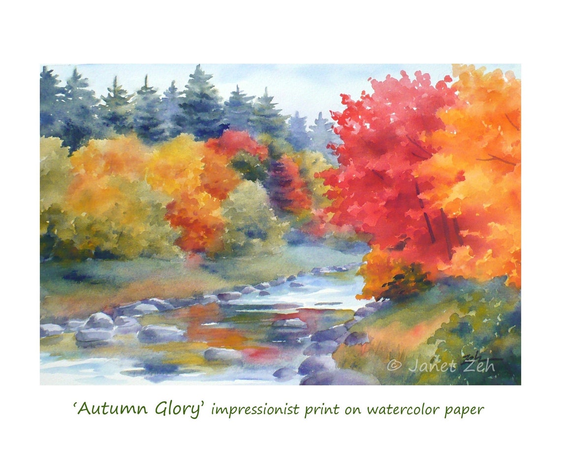 Autumn Glory Fall Foliage River Landscape Impressionist Art Poster