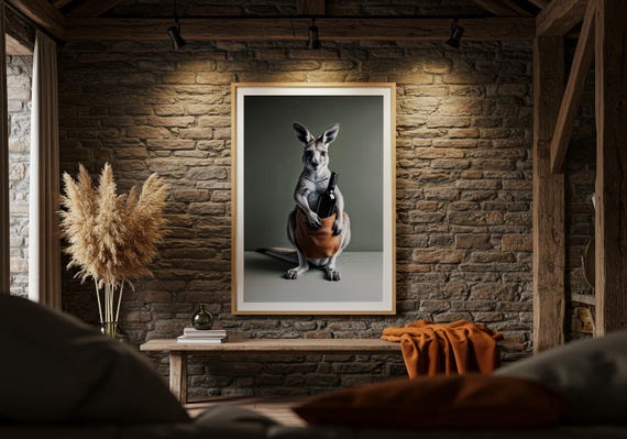 Funny Kangaroo Wine Wall Art Quirky Animal Print For Home Bar Poster Gift