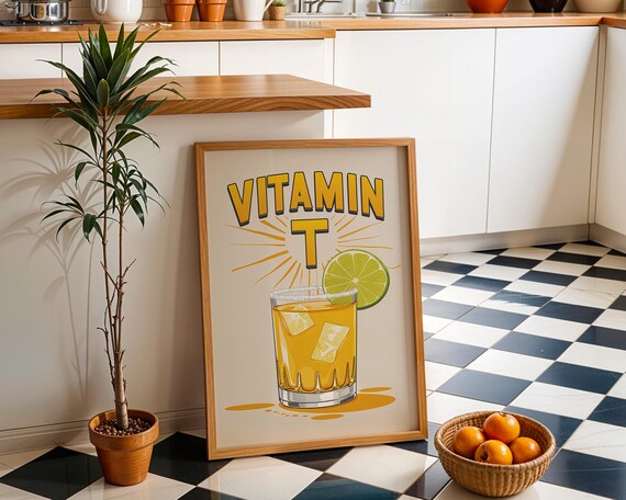 Vitamin T Tequila Lime Funny Bar Cart Cocktail Decor Art Poster