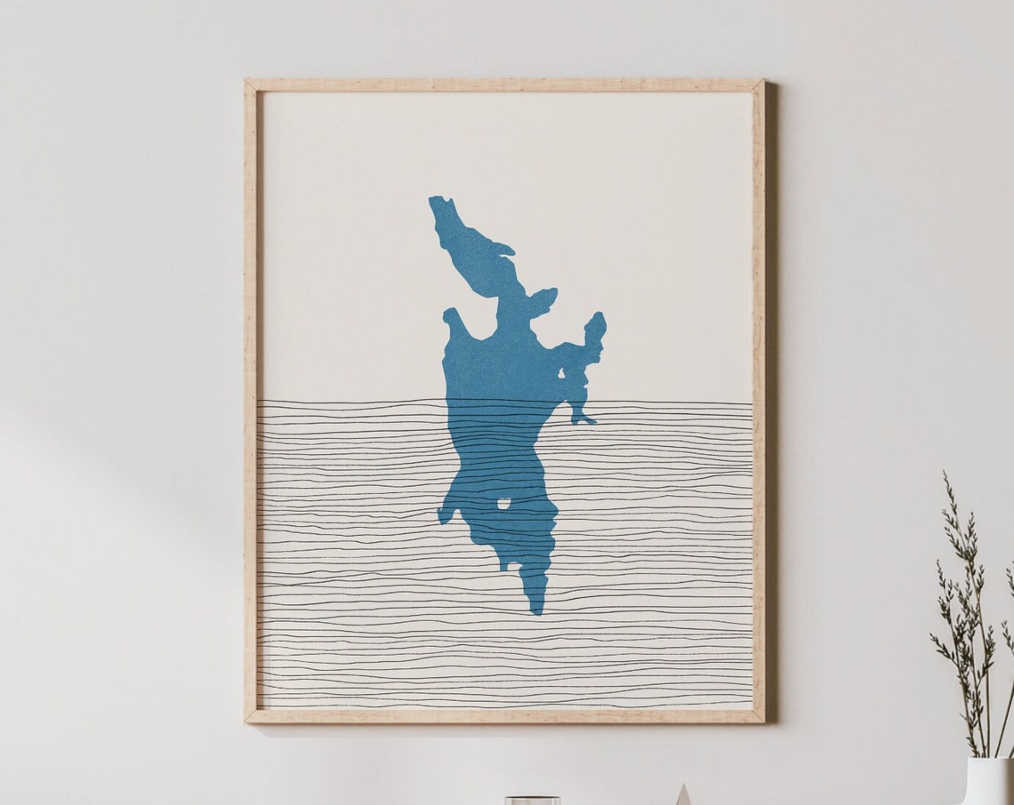 Ozette Lake Blue Water Silhouette Minimalist Boho Line Art Poster