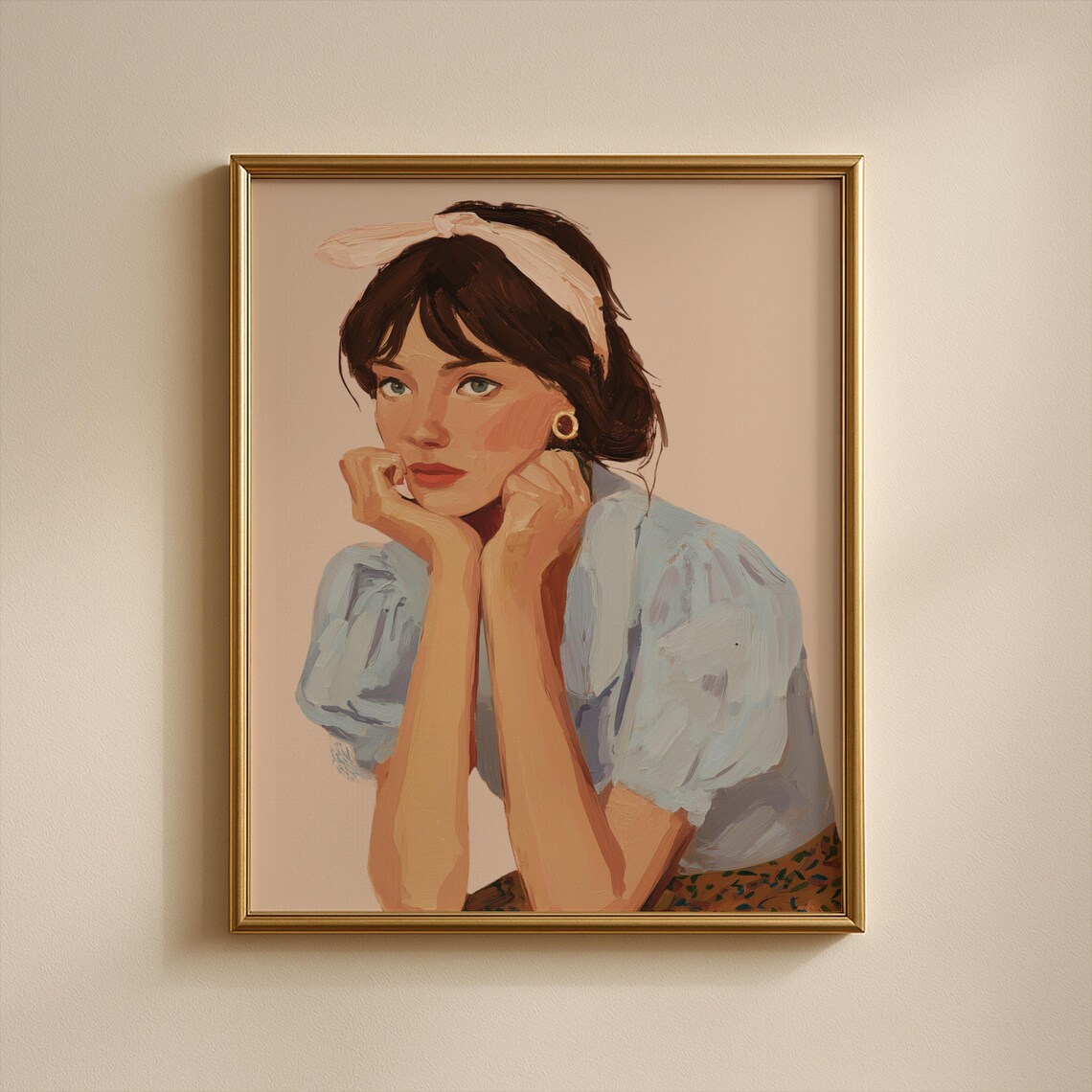 Romantic Parisian Woman With Headband Vintage Style Portrait Poster