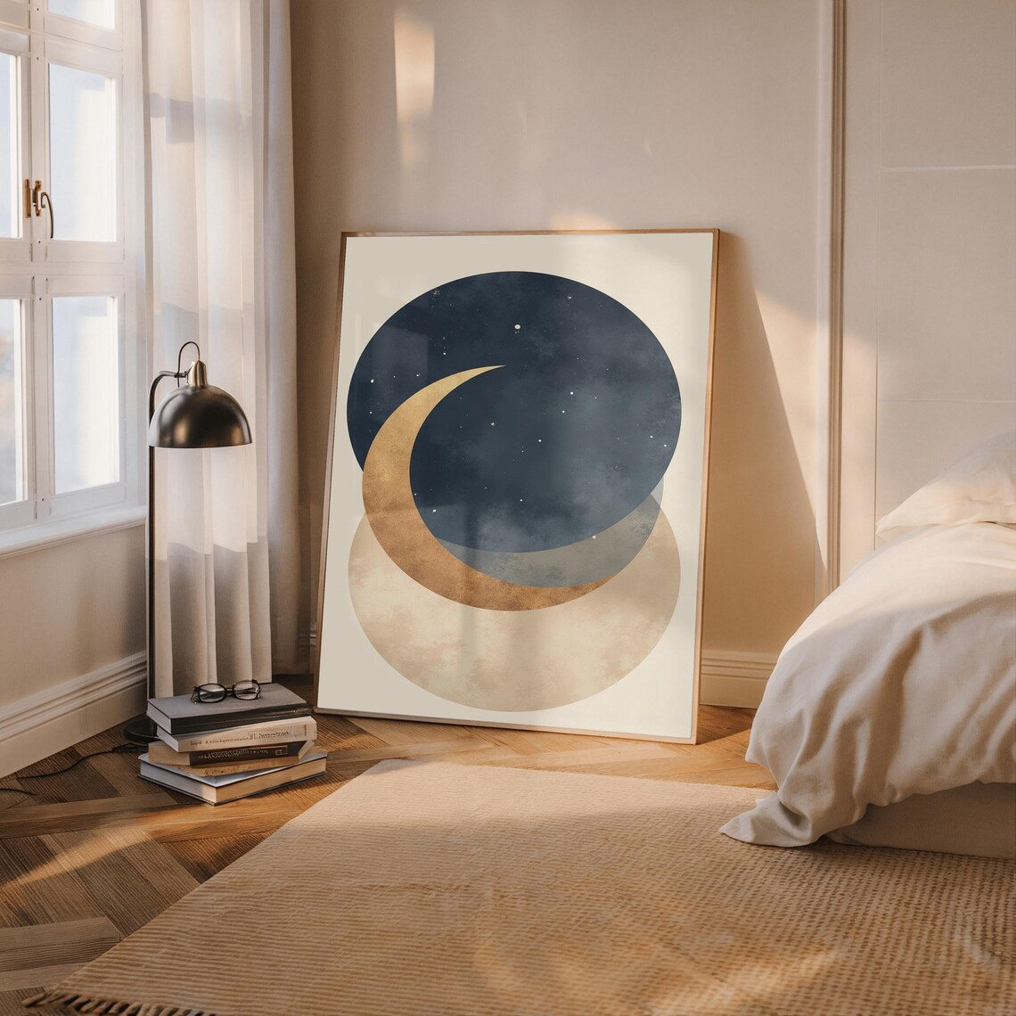 Modern Abstract Moon Phase, Celestial Night Sky Art Print - Image 3
