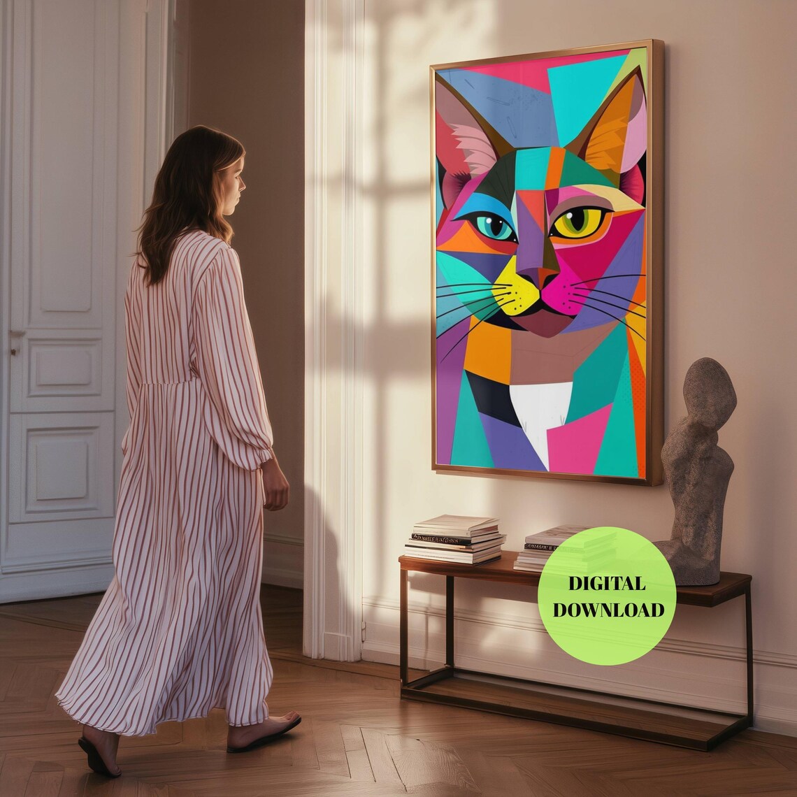 Picasso-Inspired Pop Art Cat Print, Geometric Feline - Image 2