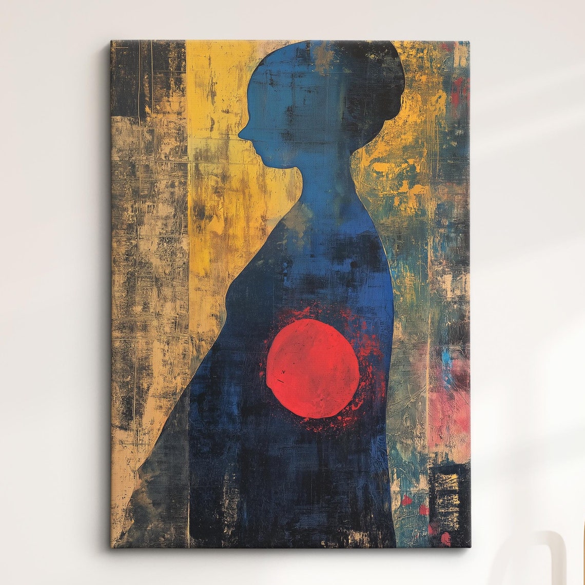 Abstract Woman Silhouette With Red Sun Gold Texture Modern Art Poster