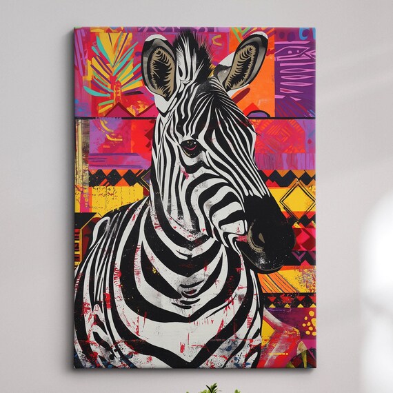 Zebra Black And White Pop Art Portrait Tribal Patchwork Canvas Poster