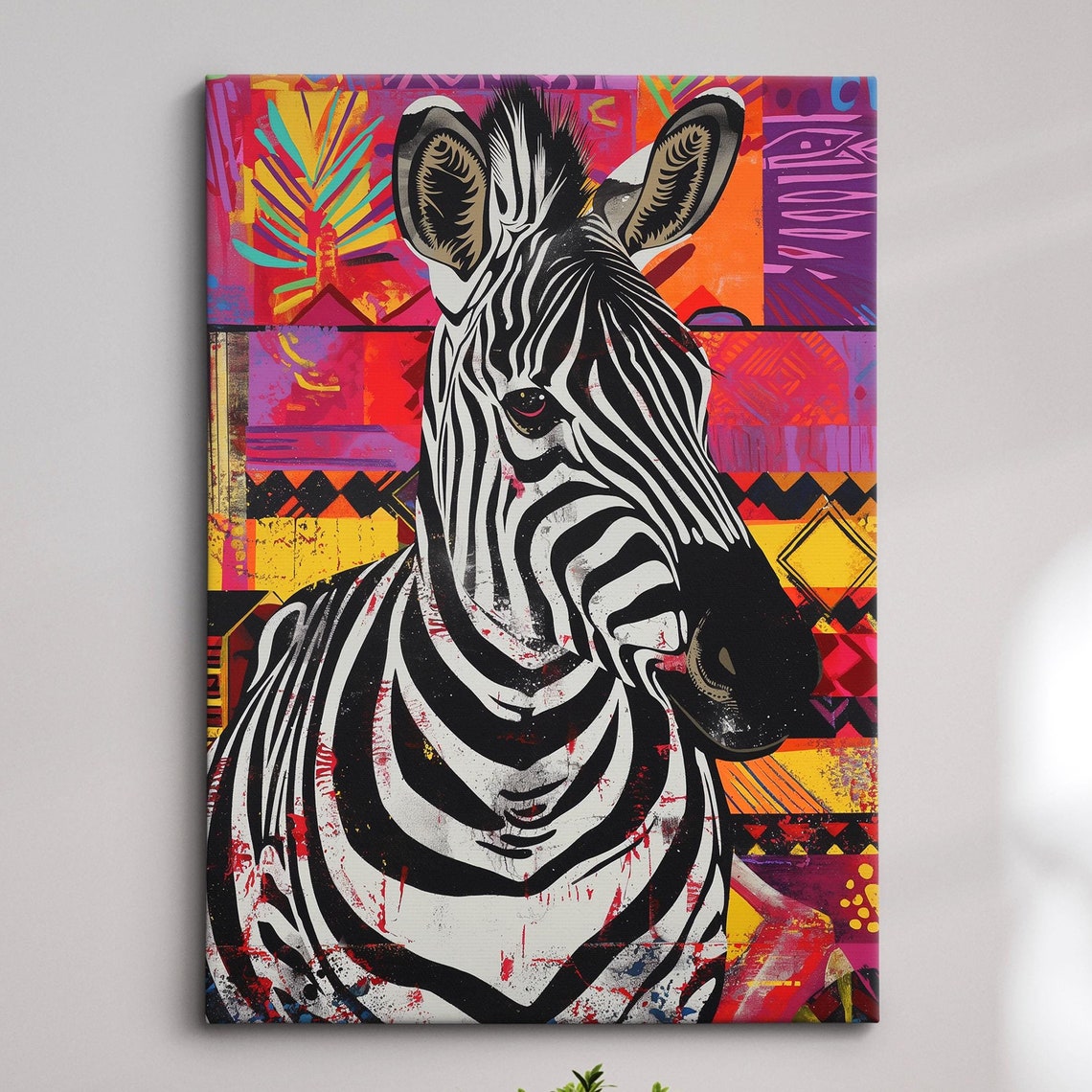 Zebra Black And White Pop Art Portrait Tribal Patchwork Canvas Poster