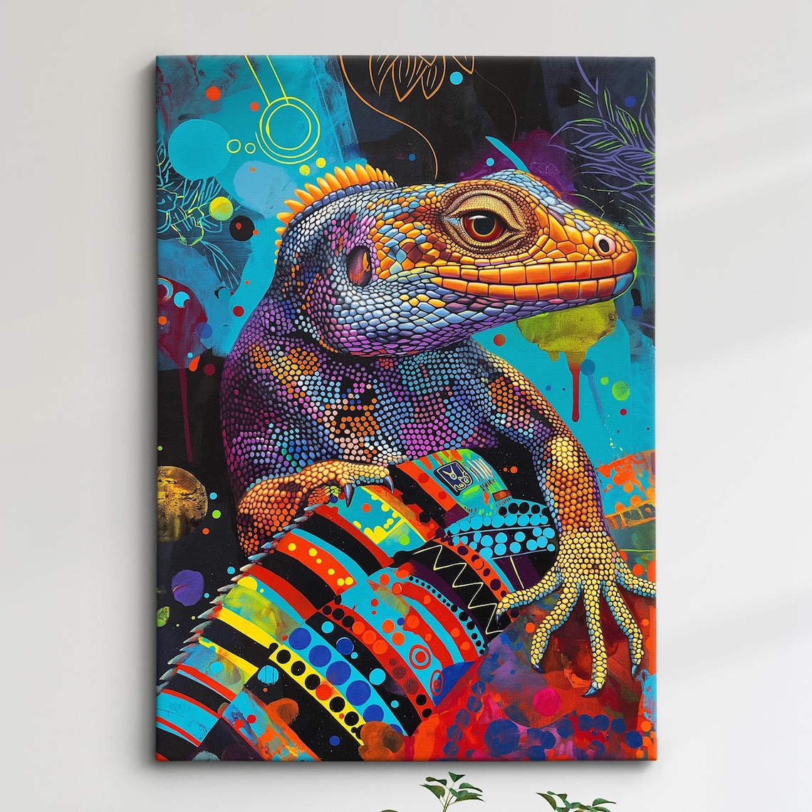 Bearded Dragon Colorful Mosaic Scales Lizard Portrait Abstract Art Poster