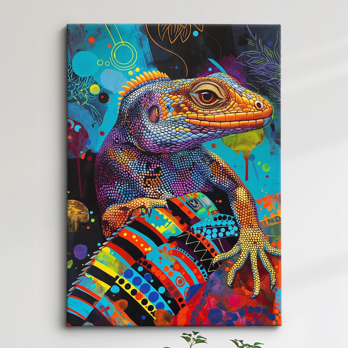 Colorful Bearded Dragon Abstract Oil Painting Framed Print Framed Portrait Wall Art Poster Home Decor Interior Pet Lover Gift