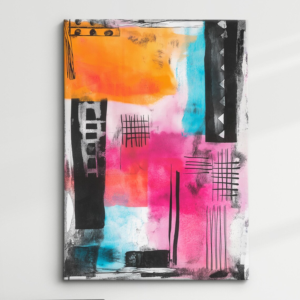 Colorful Abstract Modern Art Orange Pink Cyan Geometric Line Poster