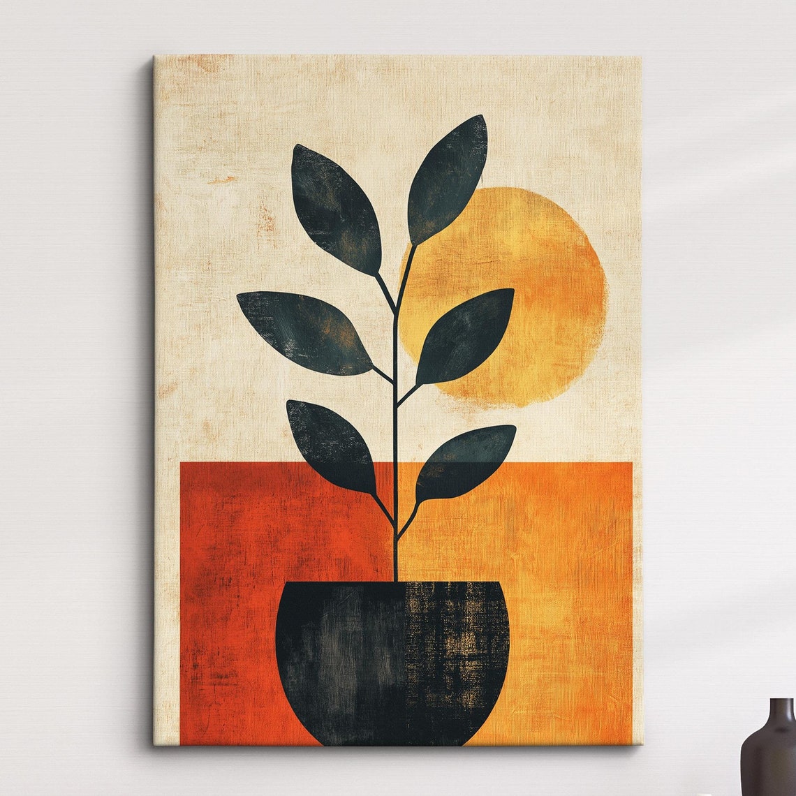 Boho Potted Plant Abstract Terracotta Sun Minimalist Wall Poster