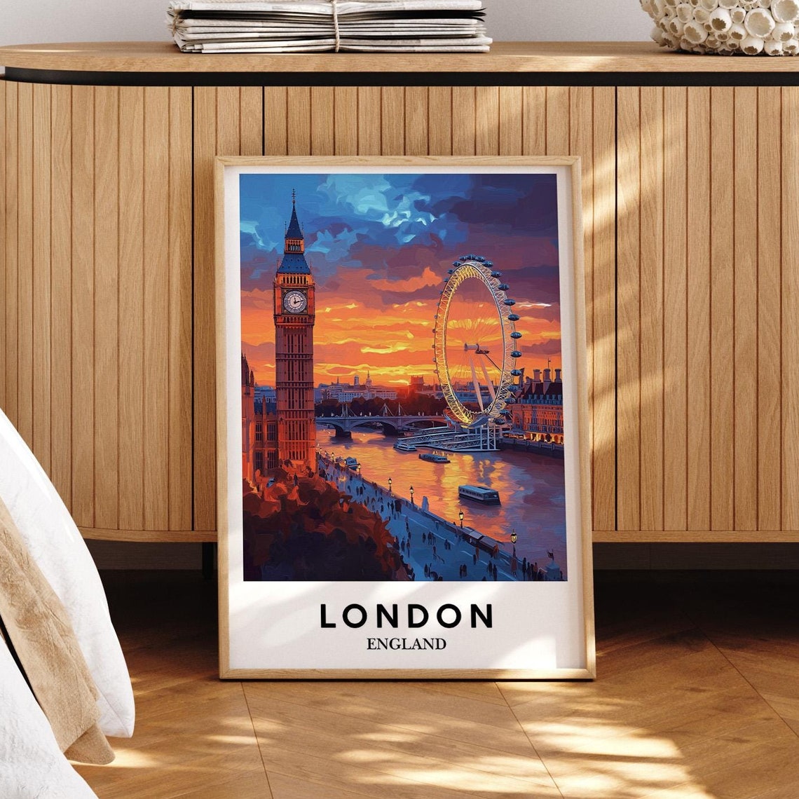 London Skyline Sunset Poster Big Ben Eye Art