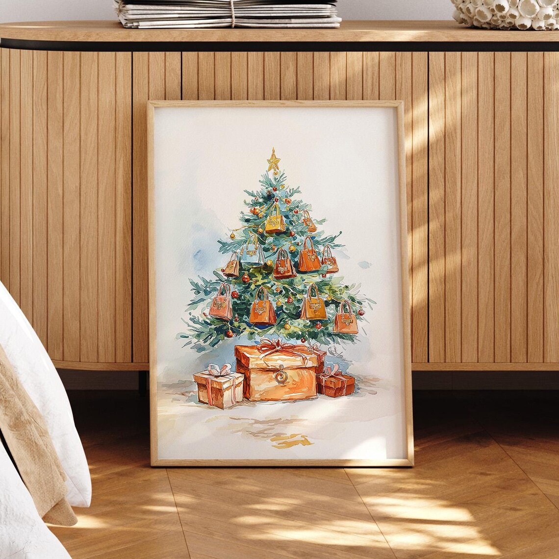 Christmas Tree Handbag Ornaments Gifts Elegant Watercolor Poster