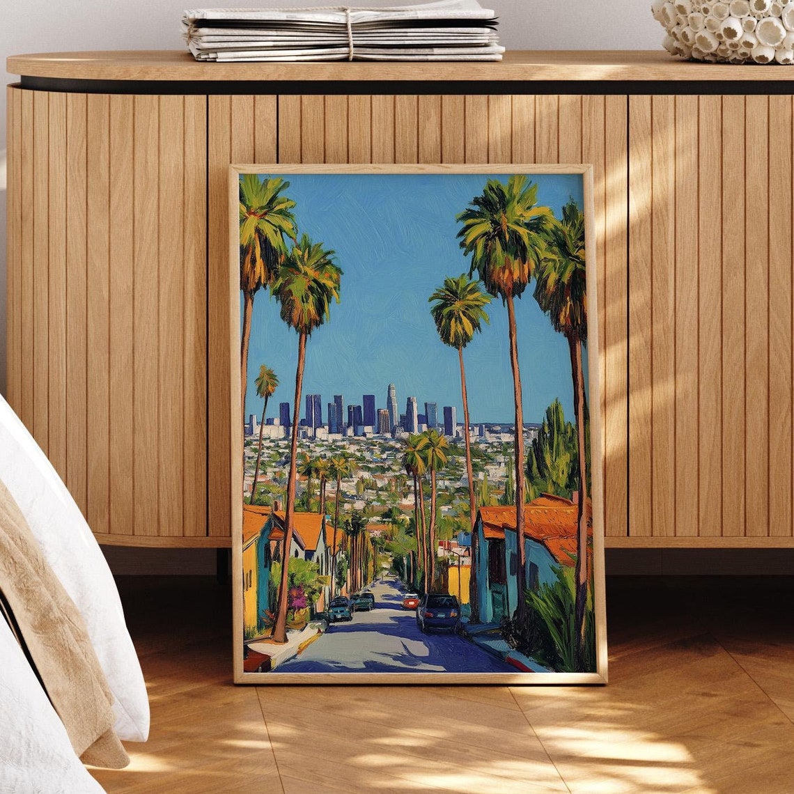 Los Angeles Skyline Poster Gouache Style Art