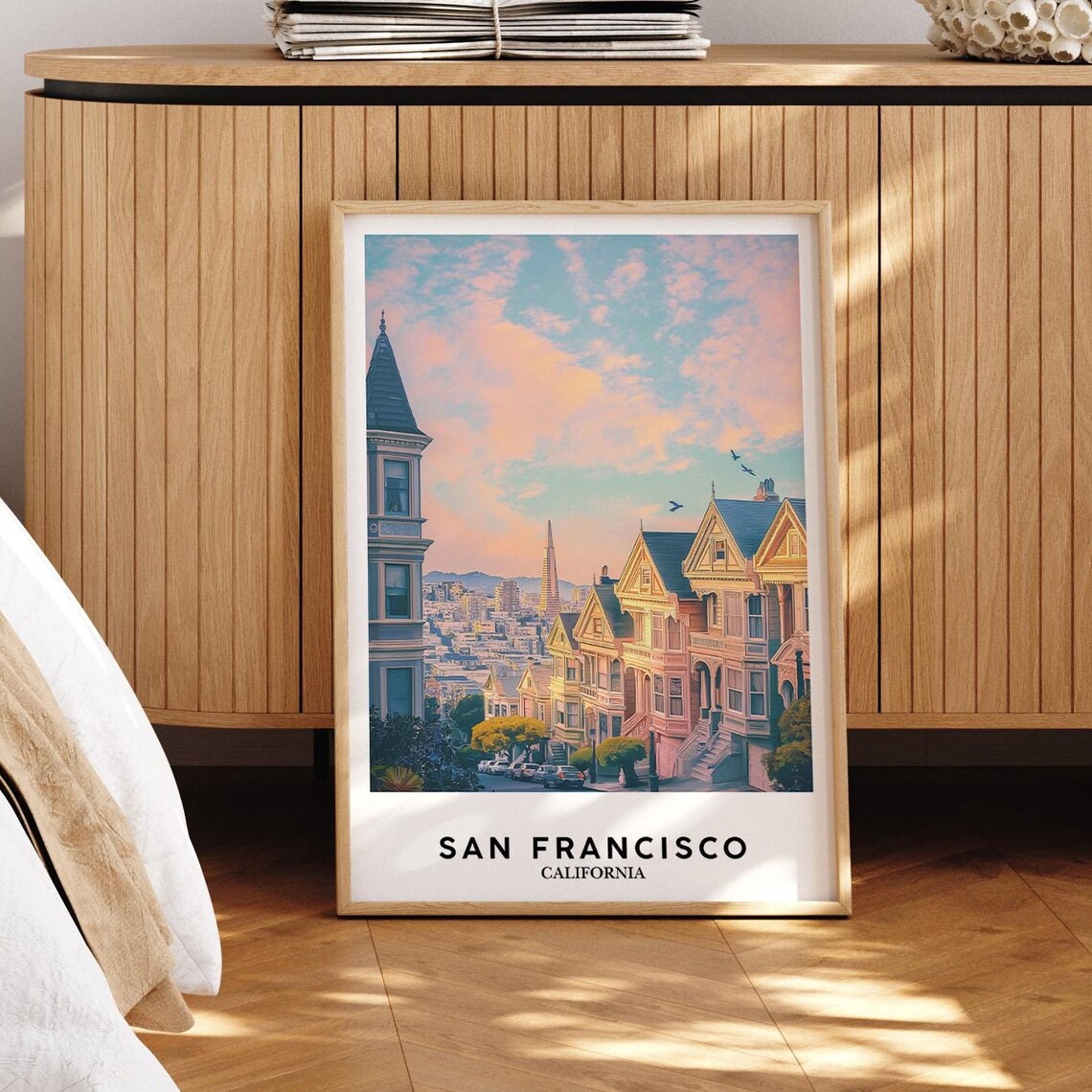 San Francisco Painted Ladies Victorian Homes Sunset City Poster