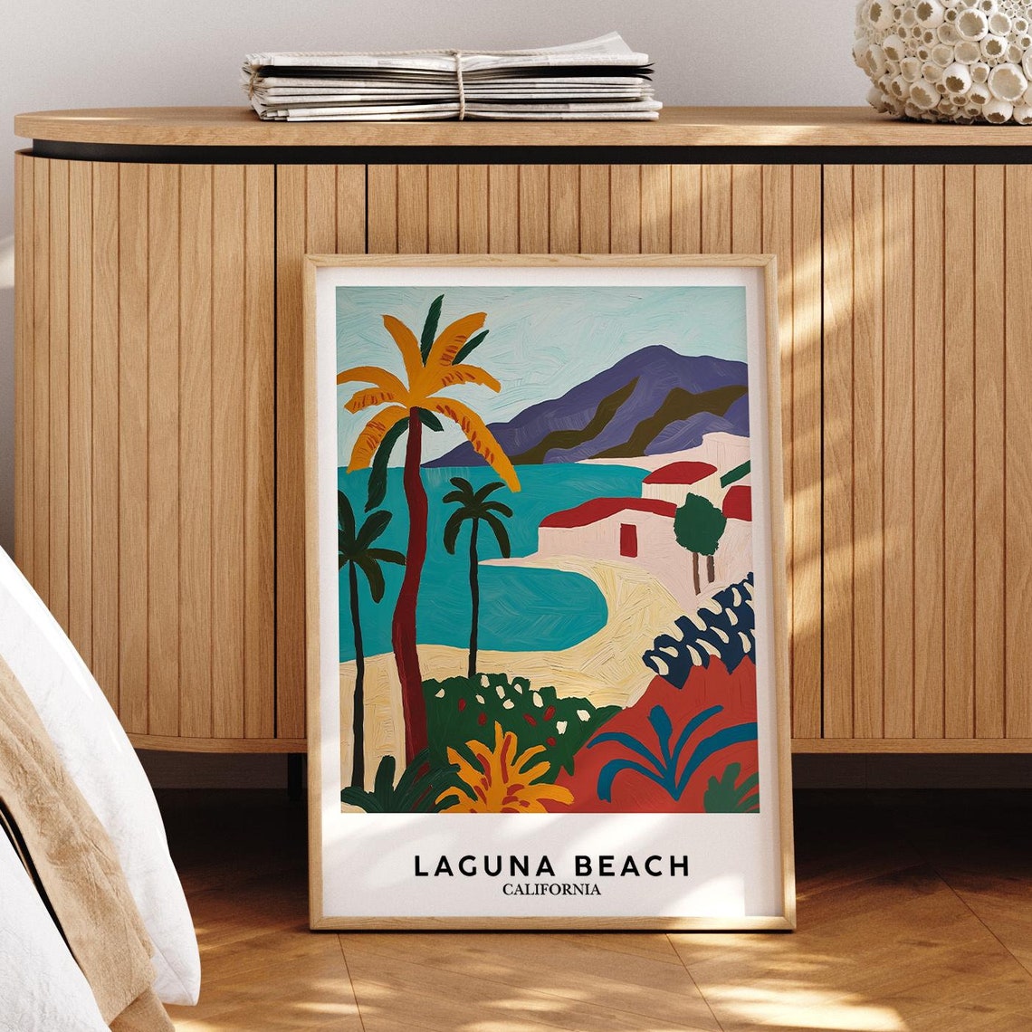 Laguna Beach California Palm Trees Coastal Art Wall Decor Poster