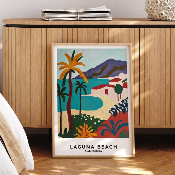 Laguna Beach California Palm Trees Coastal Art Wall Decor Poster
