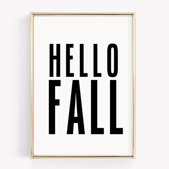Hello Fall Bold Black Typography Minimalist Autumn Wall Poster
