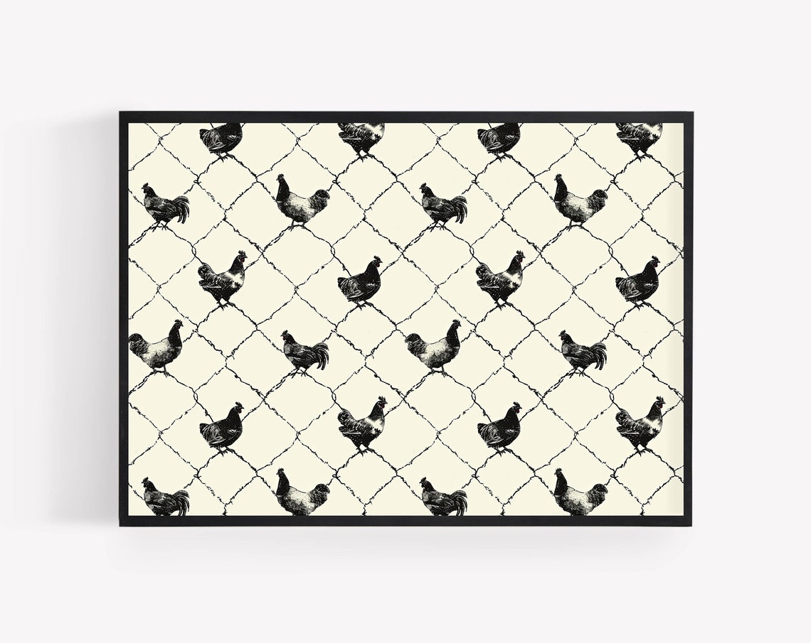 Chicken Wire Pattern With Sketched Chickens Farmhouse Art Poster - Image 6