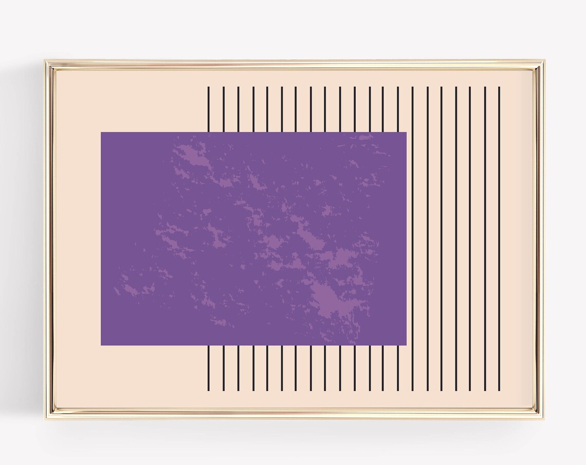 Abstract Mid Century Modern Line Art Purple Rectangle Poster