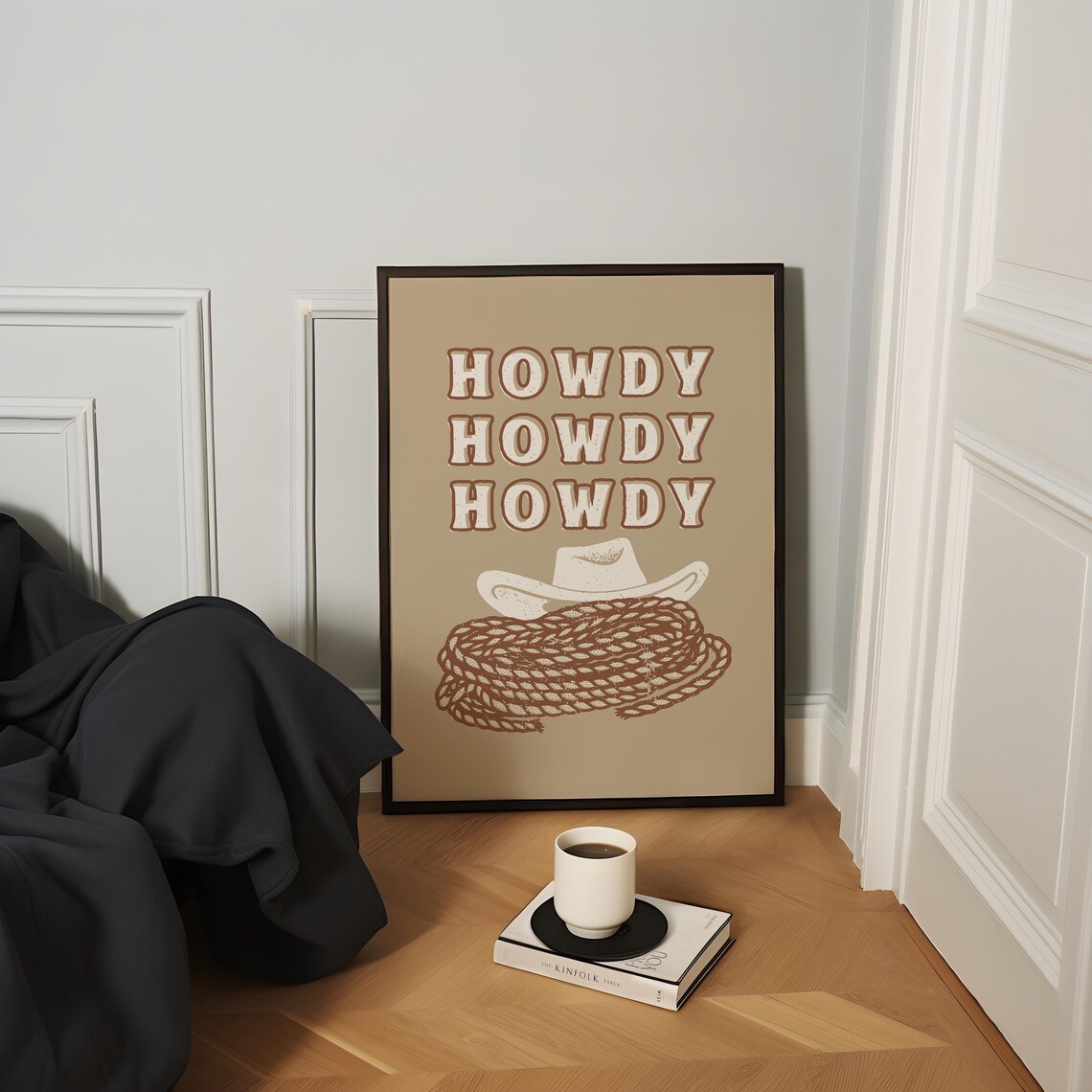 Howdy Tan Retro Vintage Repeat Typography Western Cowboy Wall Art - Image 6