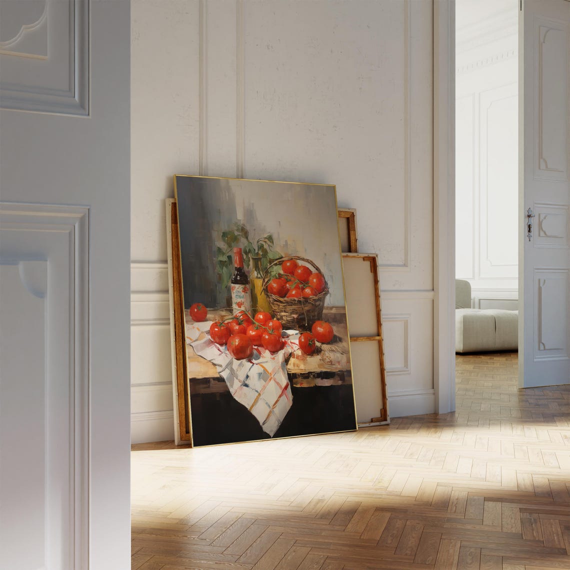 Rustic Italian Tomato Still Life Basket Oil Painting Kitchen Poster - Image 2