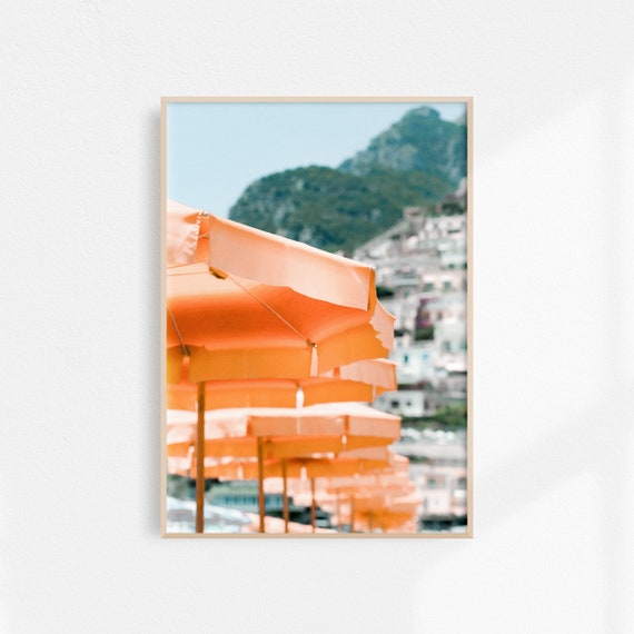 Positano Beach Travel Poster, Italy Beach Scene