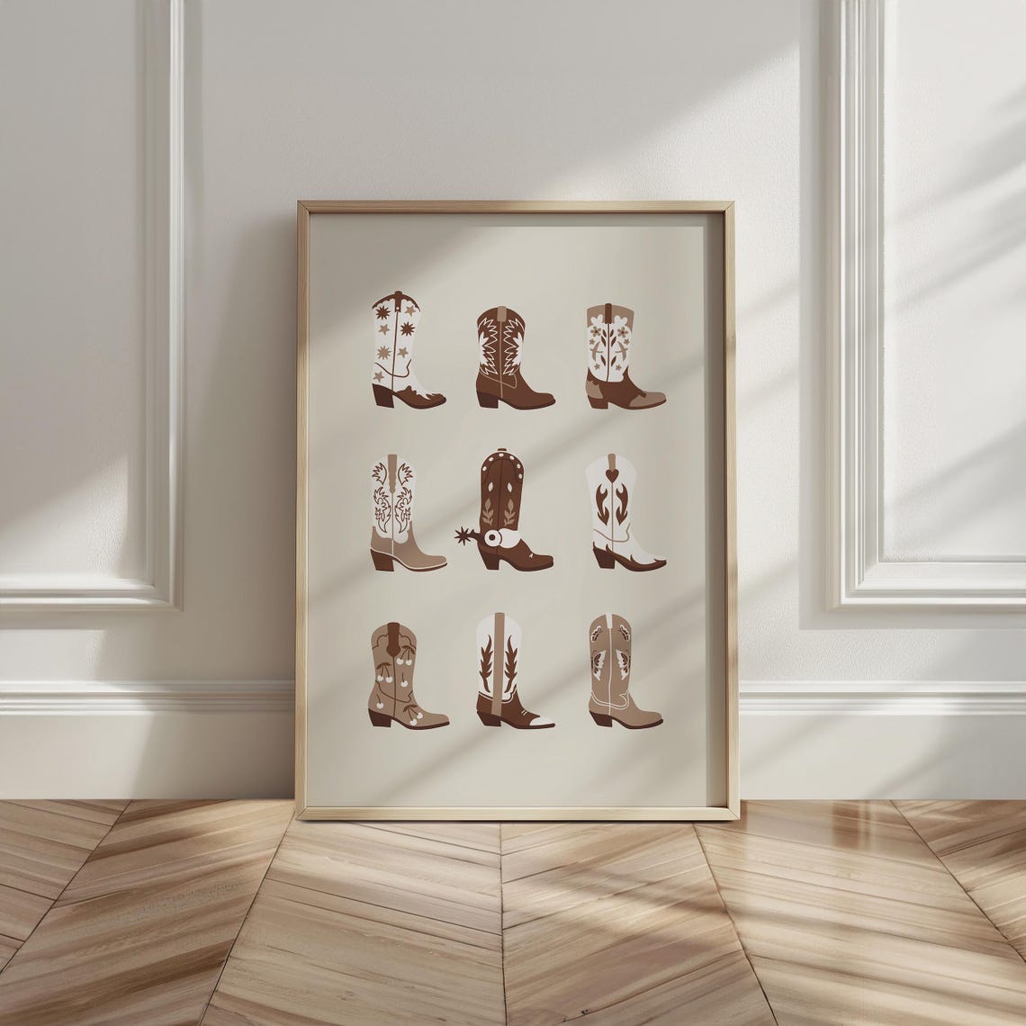Nine Illustrated Cowgirl Boots Grid Brown Western Retro Wall Art - Image 6