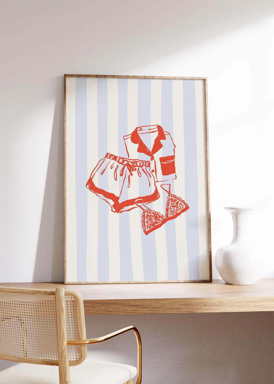 Red Lingerie Pajama Set Coquette Bedroom Illustration Poster - Image 3