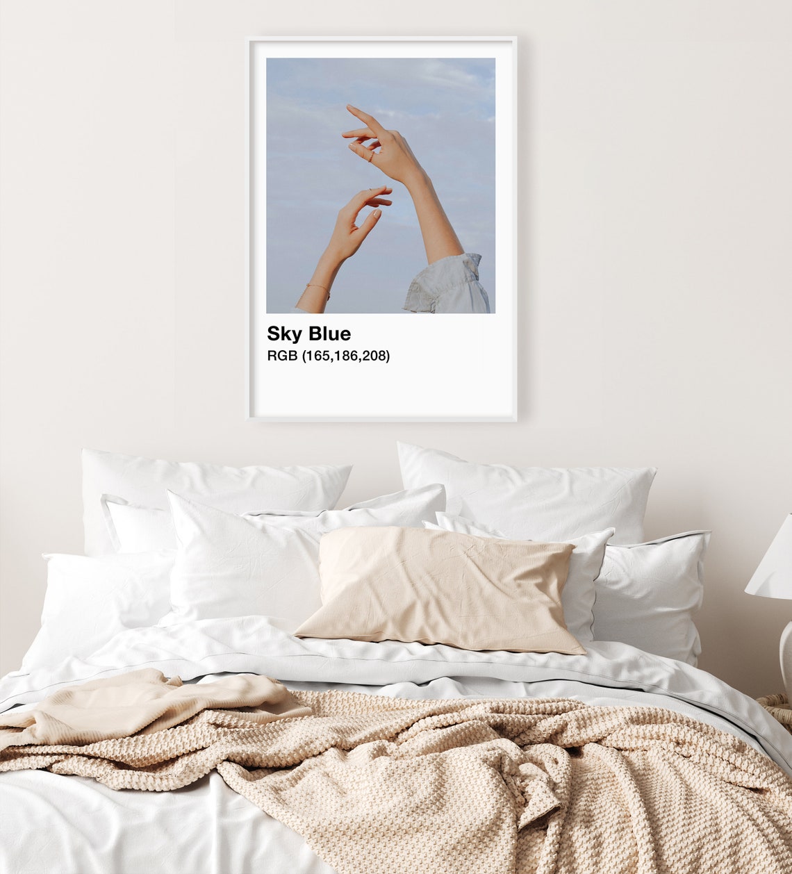 Sky Blue Hands Reaching Toward Pale Blue Sky Minimalist Poster - Image 3