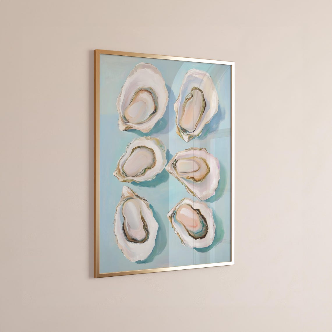 Six Pastel Oyster Shells Painting Blue Kitchen Coastal Poster - Image 4