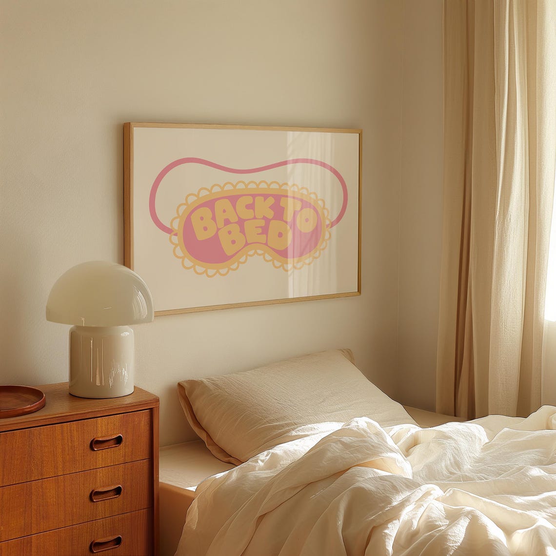 Back To Bed Red Pink Sleep Mask Art Above Bed Horizontal Poster - Image 2