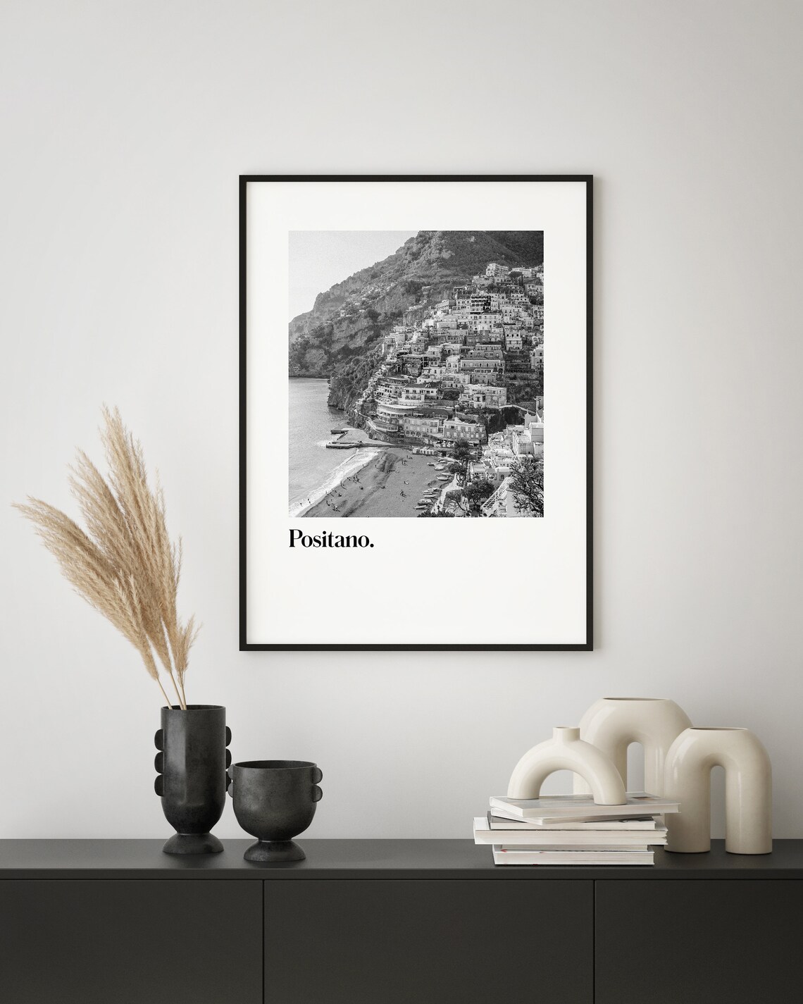 Positano Amalfi Coast Black White Italy Travel Photo Art Poster - Image 2
