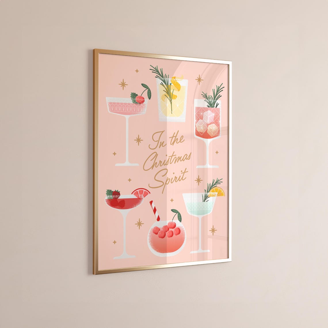 In the Christmas Spirit Festive Cocktail Illustrations Pink Art Poster - Image 6