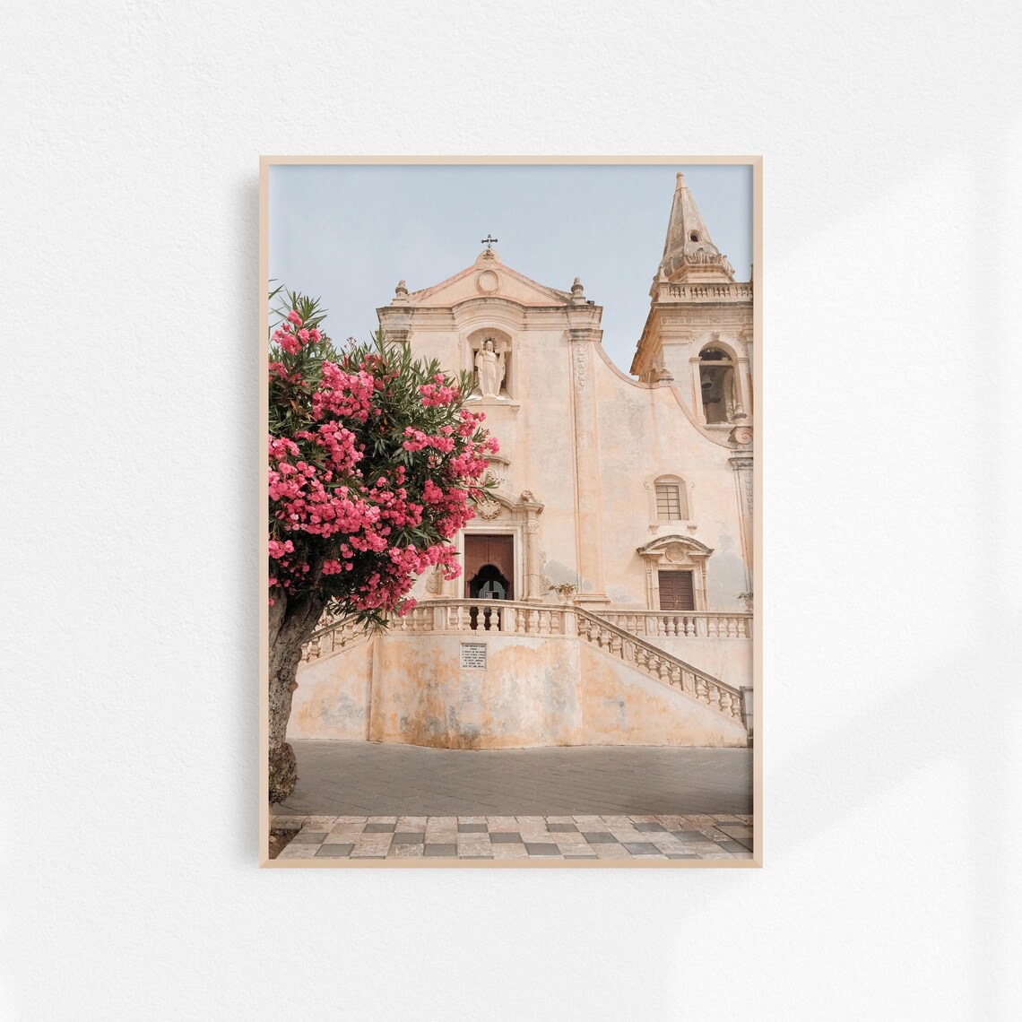 Pink Church Art Taormina Photography Pink Southern Italy Wall Art Mediterranean Europe Wall Art Sicily Summer Poster