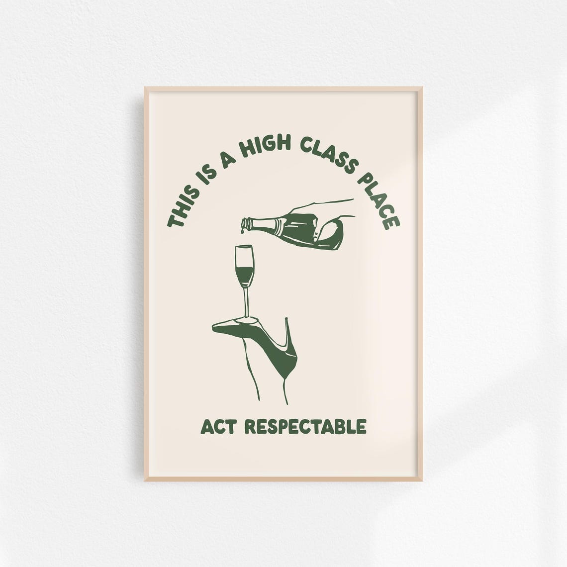 Green Bar Cart Wine Print Funny High Class Place Cheer Decor