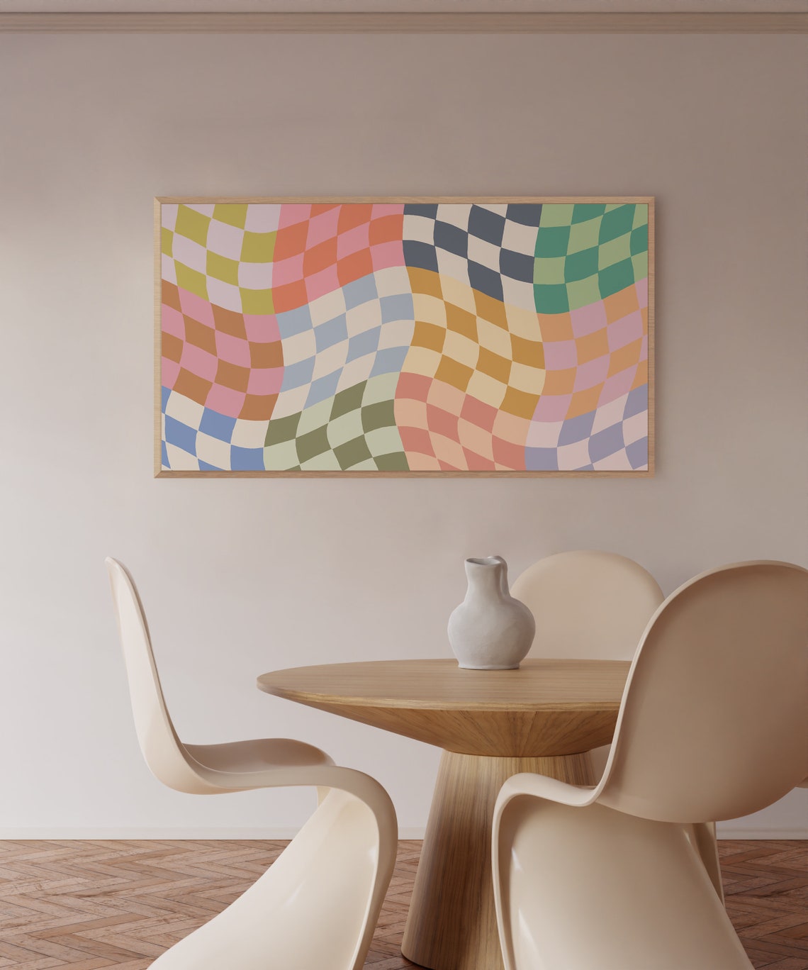 Wavy Rainbow Checkerboard Psychedelic Pastel Abstract Decor Poster - Image 2