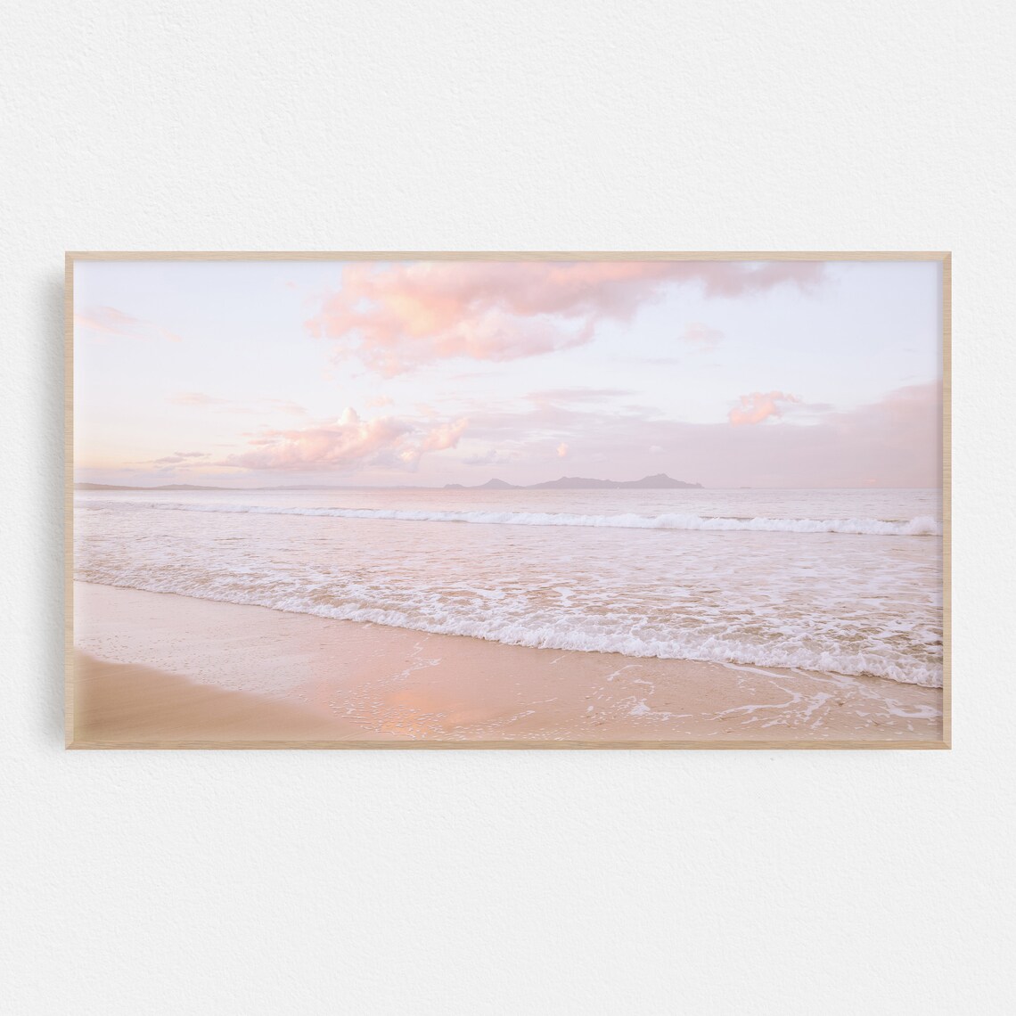 Dreamy Pink Pastel Beach Sunset Ocean Waves Coastal Photo Poster