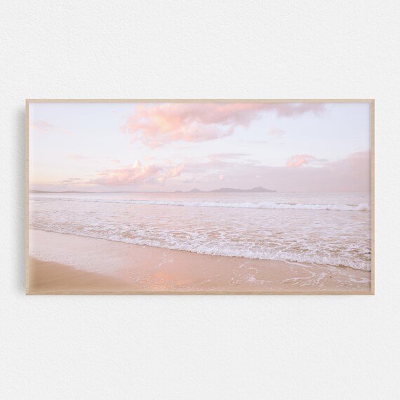 Dreamy Pink Pastel Beach Sunset Ocean Waves Coastal Photo Poster